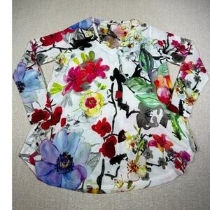 Soft Surroundings Womens XL Cream Floral V Neck Lightweight Long Sleeve Sweater